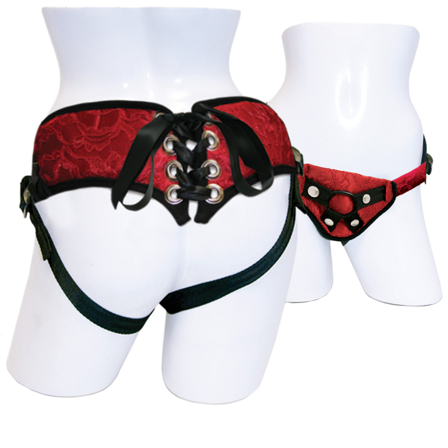 Sportsheets Red Lace Korset Strap-On Harness - Rød