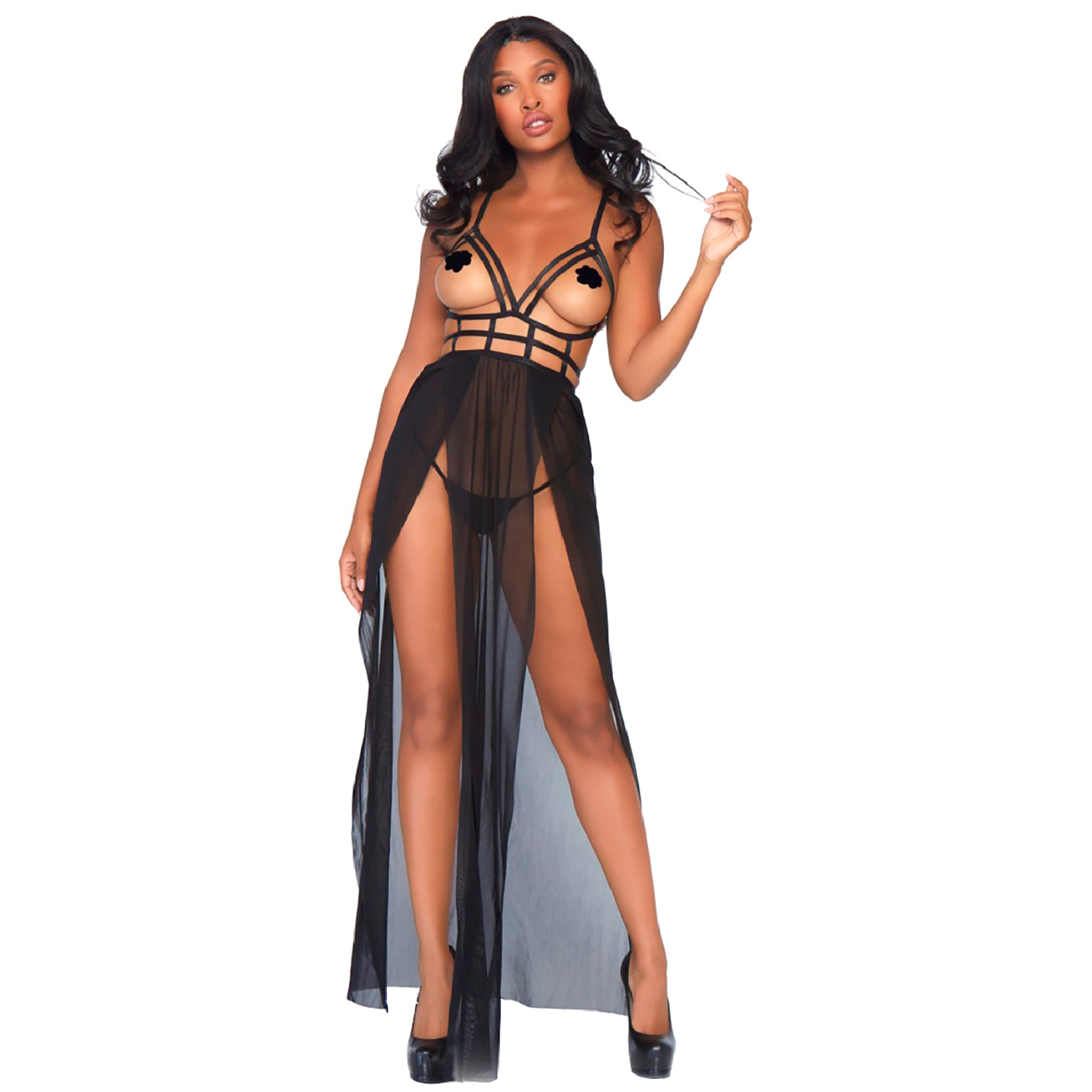 Leg Avenue Maxi Kjole med G-streng - Sort - M/L
