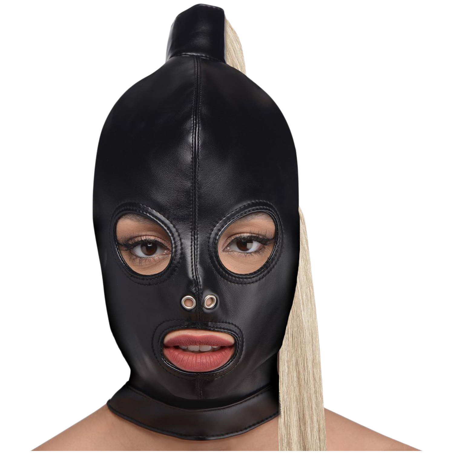 Strict Blonde Ponytail Bondagehætte - Sort - One Size