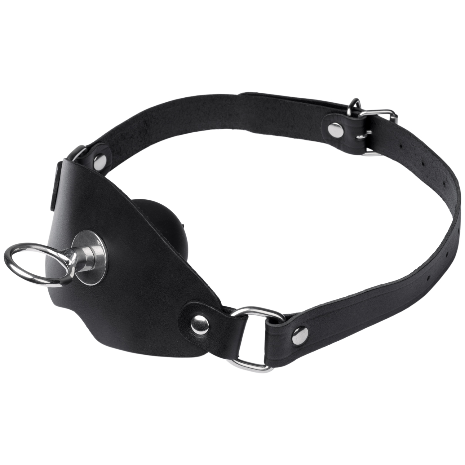 Black Label Super Læder Ball Gag med O-Ring - Sort