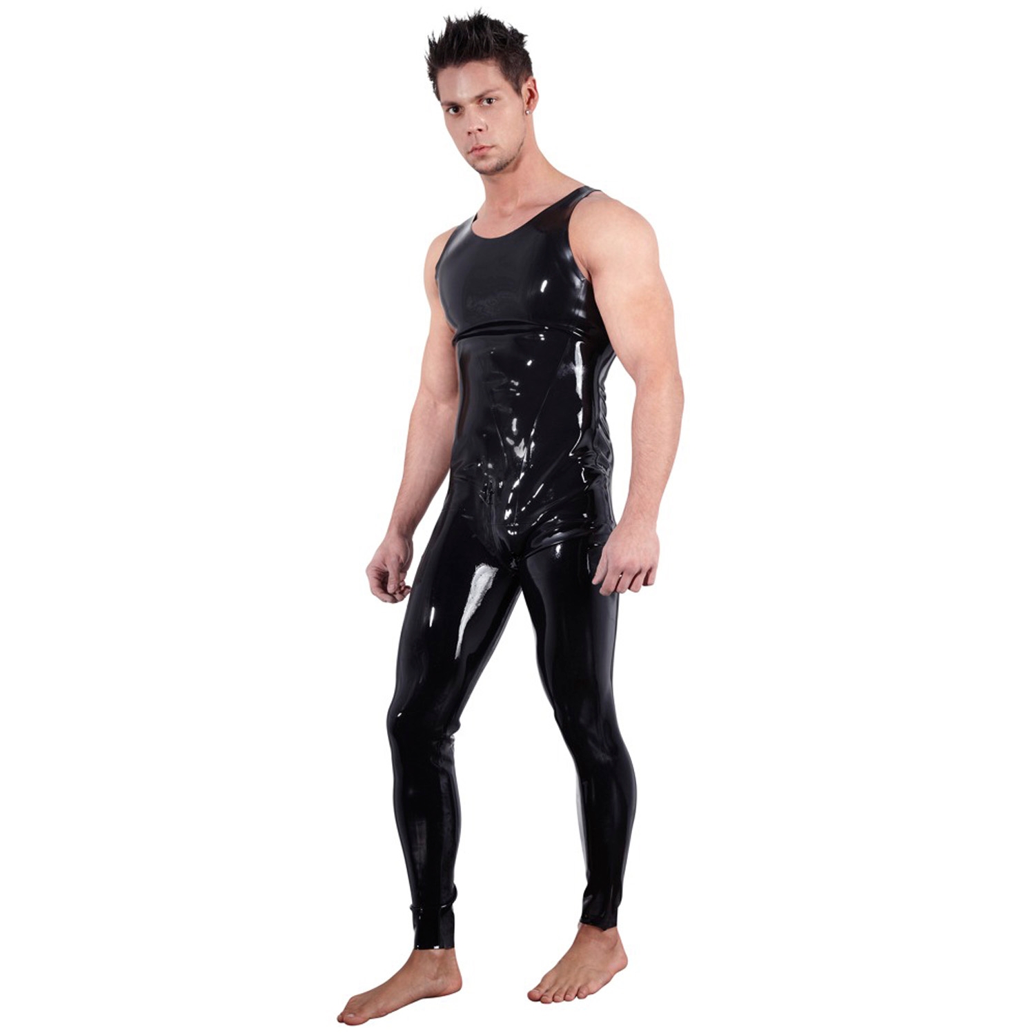 Late X Latex Catsuit uden Ærmer Mænd - Sort - L