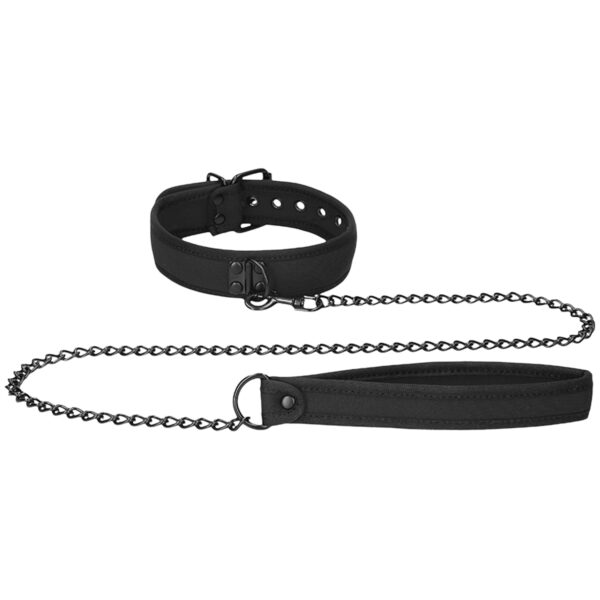 Ouch! Puppy Play Neopren Halsbånd med Snor - Sort