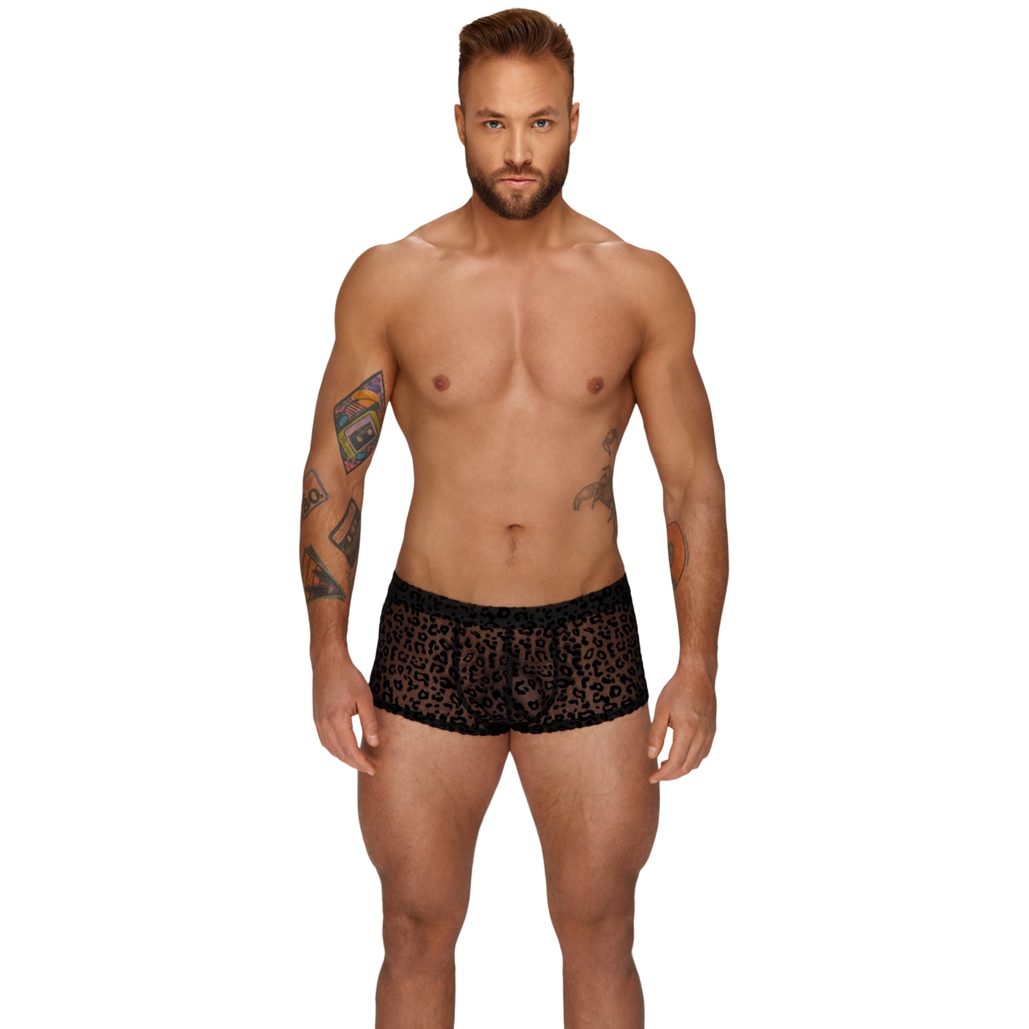 Noir Handmade Men Leopard Mesh Shorts - Sort - L