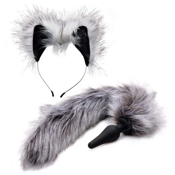 Tailz Grey Wolf Tail Anal Plug og Ører - Grå